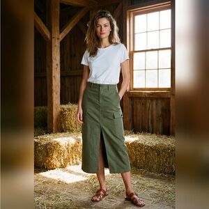 Jason Wu Olive Green Cargo Midi Skirt Women’s Small High Waist Utility Designer